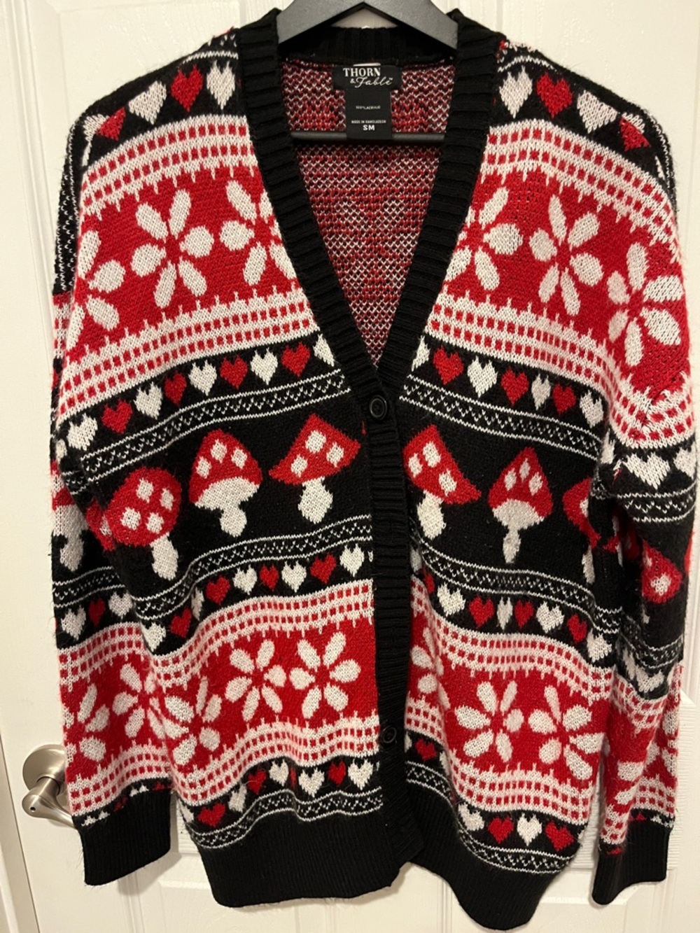 Thorn Fair Red, Black & White Fair Isle Button-Front Cardigan